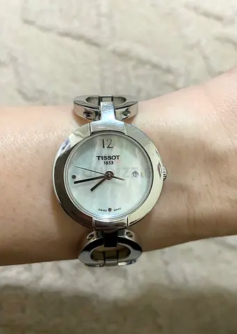 Tissot womens stainless steel bracelet watch with mother-of-pearl dial