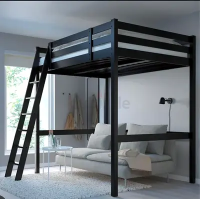Brand ikea Black Wooden Loft Bed with Sofa Space — Good Condition
