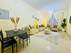 Luxury apartment, brand new, two bedrooms, living room, and balcony. Ajman, Al Nuaimiya. Fully furni