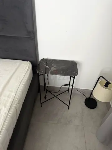 ZARA Small black marble-look bedside table with metal legs