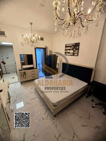 🏡 استوديو مفروش للإيجار الشهري في أبراج الواحة – الراشدية 1 | مع مسبح وجيم