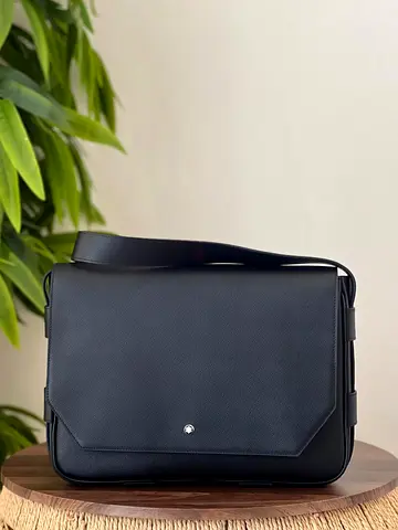 Montblanc Black Leather Messenger Bag — Classic Crossbody Briefcase