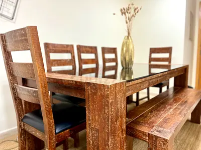 Rustic Wooden Dining Set with Bench and Chairs