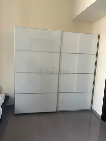 White glass sliding door wardrobe - modern, good condition