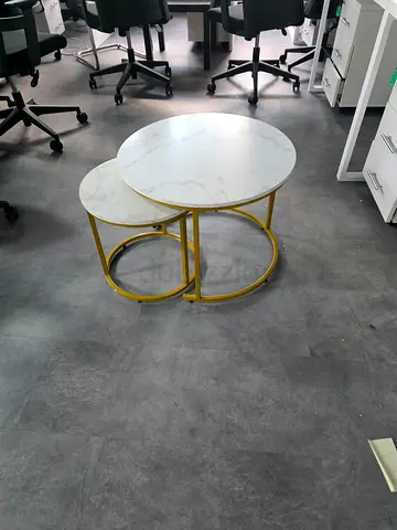 Set of 2 Marble-Top Nesting Coffee Tables with Gold Frame