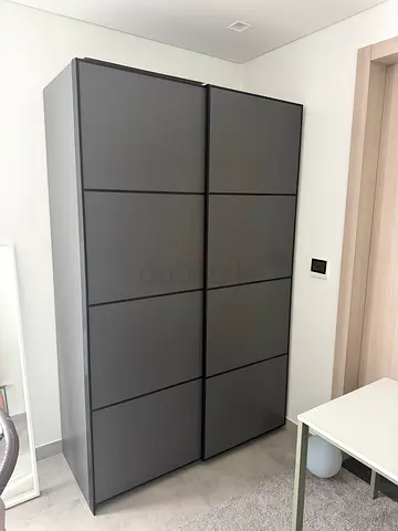 Matte Dark Grey Modern Wardrobe — 2-Door Sliding Cabinet