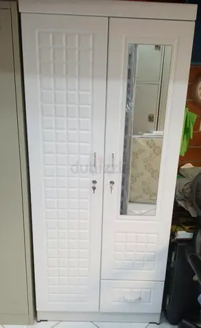 White Two Door Wardrobe with Mirror and Keys
