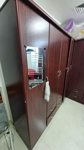 Dark Wood Wardrobe with Mirror and Drawers