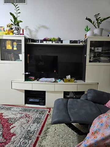 White TV Entertainment Unit with Storage Drawers - Good Condition