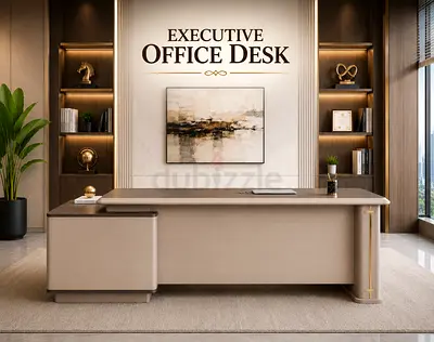 Modern Executive Office Desk with Storage Cabinet – Grey Khaki Manager Table for UAE Offices