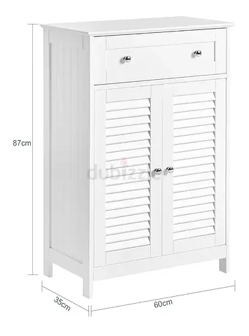 White wood Storage Cabinet with Lockable Doors