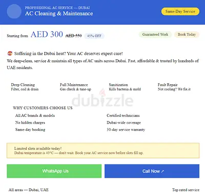 AC Cleaning  Maintenance  300AED Only | Same Day | All Dubai