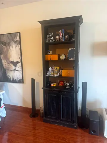 Classic Black Wooden Bookcase with Lower cabinet / Bar