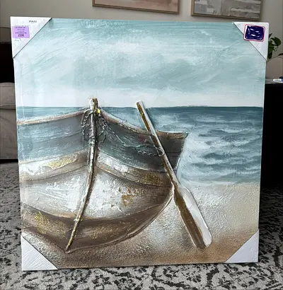 Framed Textured Seascape Painting – 60x60cm Ready to Hang