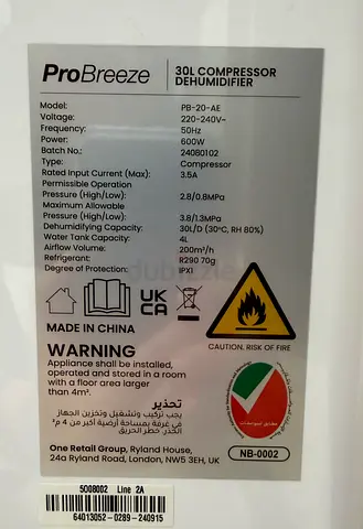 Pro Breeze 30L Compressor Dehumidifier