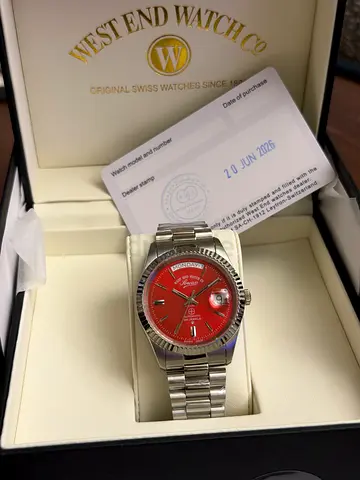 Stainless Steel Mens Watch with Red Dial - Full Set