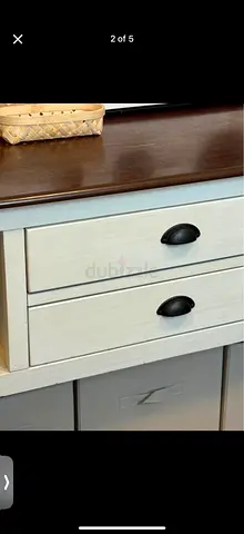 Wooden Console Table / Hall Table with Drawers - Cream  Dark Top