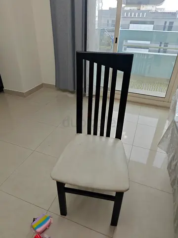 Dark Wood Dining Chair with Light Fabric Seat - Good Condition