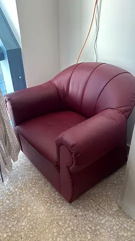 Maroon Leather Armchair — Comfortable Single Seater, Good Condition