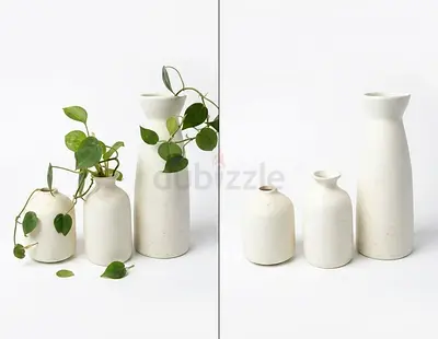Set of 3 Minimalist White Ceramic Vases — Decorative Home Accent