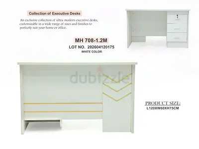 White Executive Office Desk with Drawers - 120x60x75cm