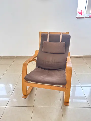 Comfortable Wooden Rocking Chair with Brown Cushion