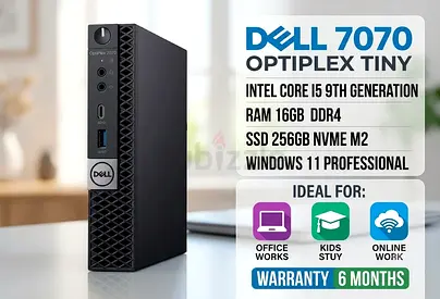 DELL OPTIPLEX 7070 TINY INTEL CORE I5 9TH GENERATION RAM 16GB DDR4 SSD DRIVE 256GB NVME M2