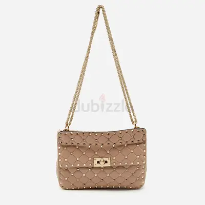 Authentic Valentino Rockstud Spike Medium Old Rose Leather Top Handle Bag