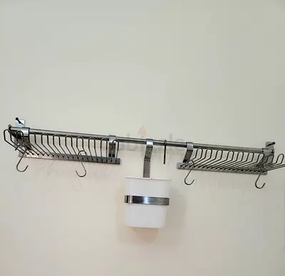 IKEA stainless steel wall rail holder with Rod,hooks and utensil holder basket and screws