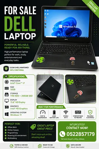 Used 15-inch dell 7510 Laptop with Stickered Lid - Good Working Condition without Battery