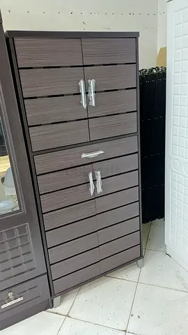 Tall Wooden Wardrobe / Storage Cabinet - Dark Brown, Good Condition