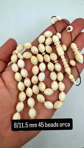 Hand-carved ivory-colored orca bead tasbih / worry beads - 45 beads (8/11.5 mm)