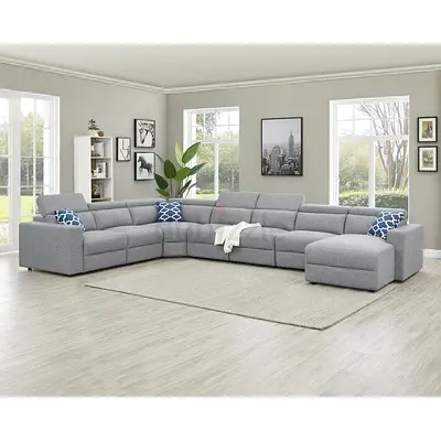 Large L-shaped Grey Fabric Sectional Sofa with Ottoman - Modern