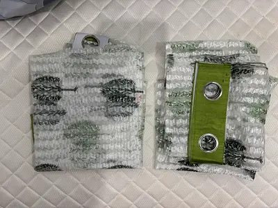 Tree Patterned Eyelet Curtains with Green Accents