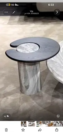Round Marble Side Table with Thundra grey marble leg