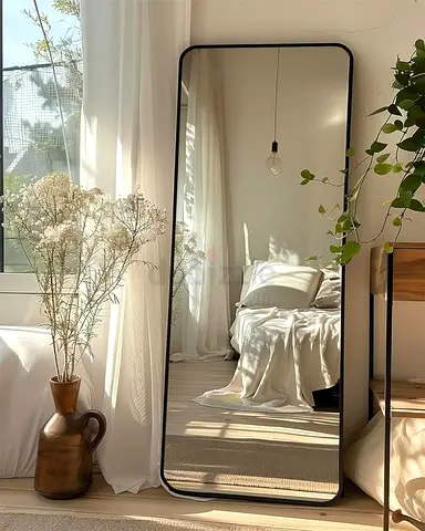 Full-length Black Framed Floor Mirror - Slim Modern Design