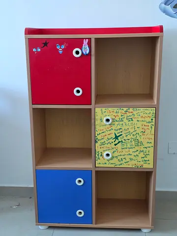 Title: Kids Study Table Set with Storage Cabinet  Chair – Good Condition