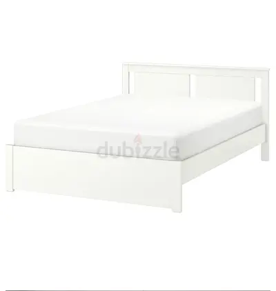 White wooden double bed frame with headboard (good condition)