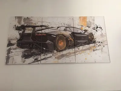 Set of 3 Modern Canvas Wall Panels with Frame - Sports Car Artwork