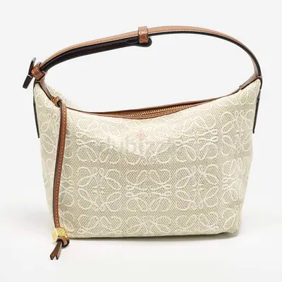 Authentic Loewe Cubi Anagram Small Brown/Beige Canvas and Leather Bag