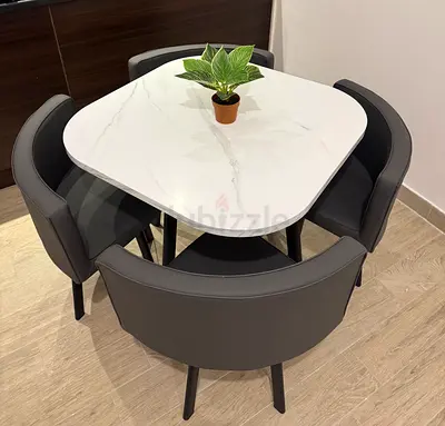 4-Seater Dining Set with Marble Effect Top and Grey Leather Chairs