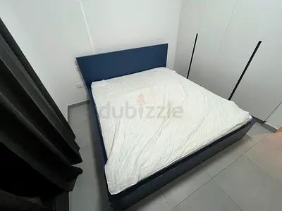 King Size bed frame with headboard - navy blue, Can sell with or without mattress