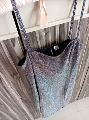 HM, size Medium Silver Glitter Spaghetti-Strap Mini Dress - Excellent Condition