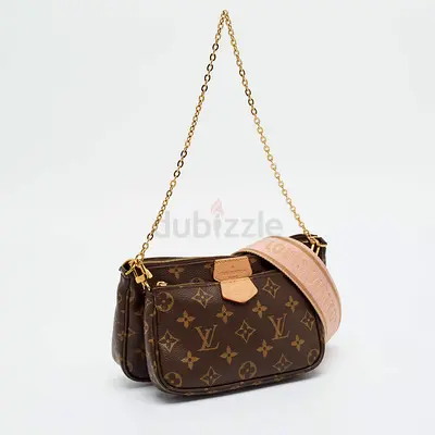 Authentic Louis Vuitton Multi Pochette Accessories Rose Monogram Canvas Bag