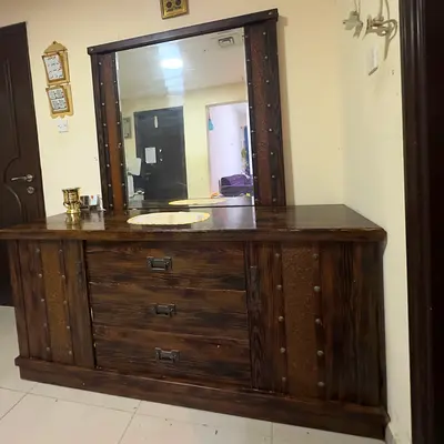 Solid Wood Dresser with Large Mirror - Rustic Finish