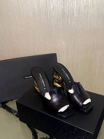 Dolce  Gabbana Black Leather Open-Toe Heels (Size 40 )