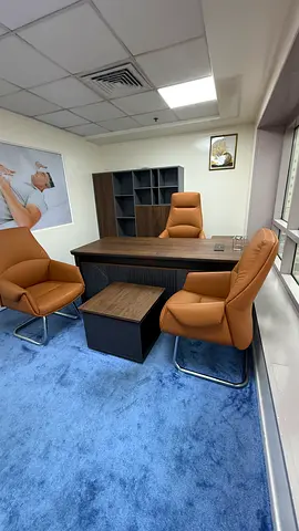 Executive Office Desk with Leather Chairs and Storage Cabinet - 0506768890