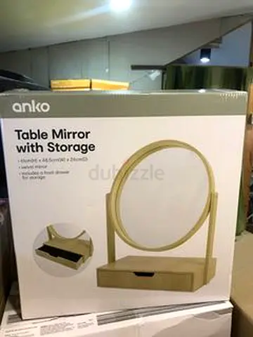 Anko Table Mirror with Storage - Light Wood Finish (New in Box)