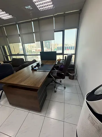 Executive Wooden Office Desk with Leather Chair - Good Condition