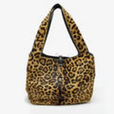 Authentic Saint Laurent LE 5 À 7 Bea Brown Leopard Print Calf Hair Tote